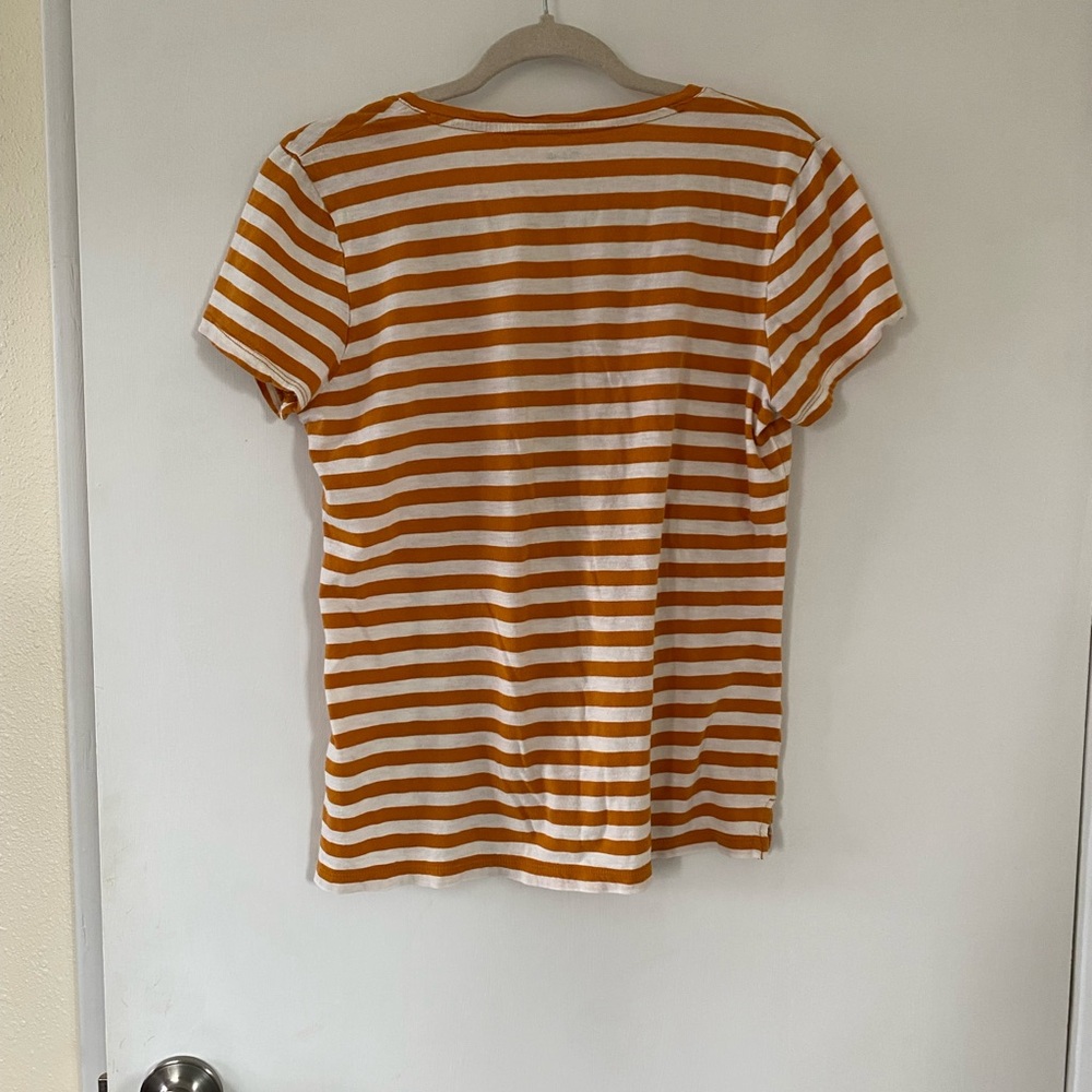 Madewell White & Mustard Striped V-Neck Pocket Tee 100% Cotton t-shirt Medium - Picture 4 of 5